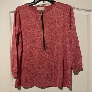 C+D+M Half Zip Red/Orange Casual Top - Size Large